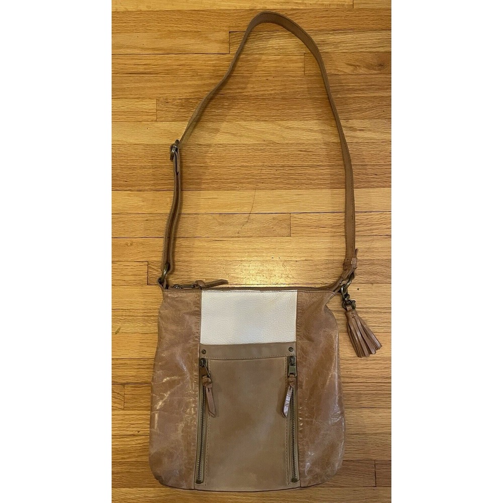 THE SAK‎ Collective Ladera Tan Colorblock Leather Crossbody Messenger Bag Y2K